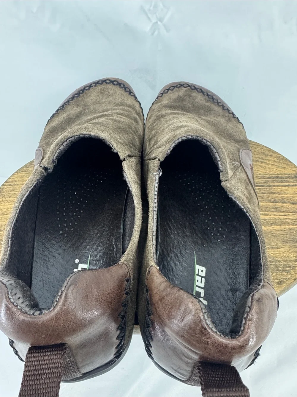 Earth Womens Radius Caribou Brown Suede w/ Leather Slip-On Moccasins, sz 8,5